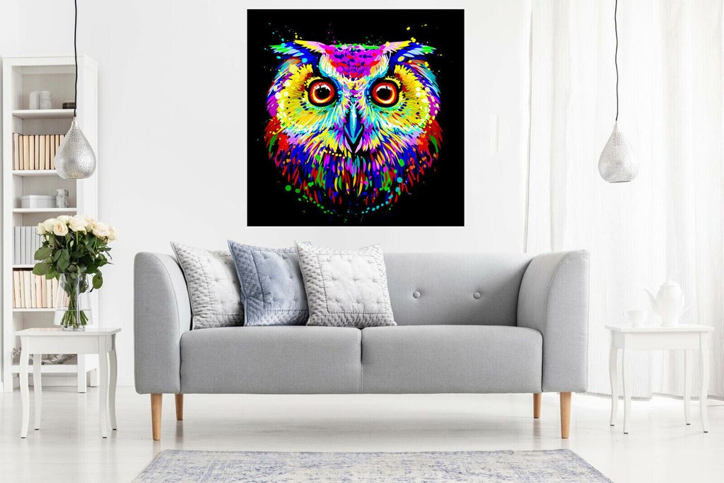 Colourful Owl Abstract Pop Art Canvas Wall Art Picture Print -Free Fast Delivery
