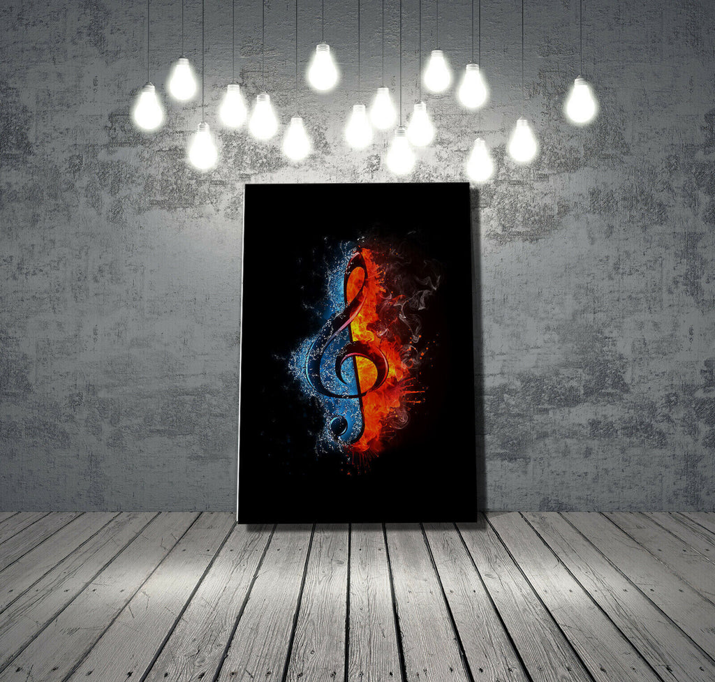Music Treble Clef Ice & Fire Abstract CANVAS WALL ART PICTURE PRINT