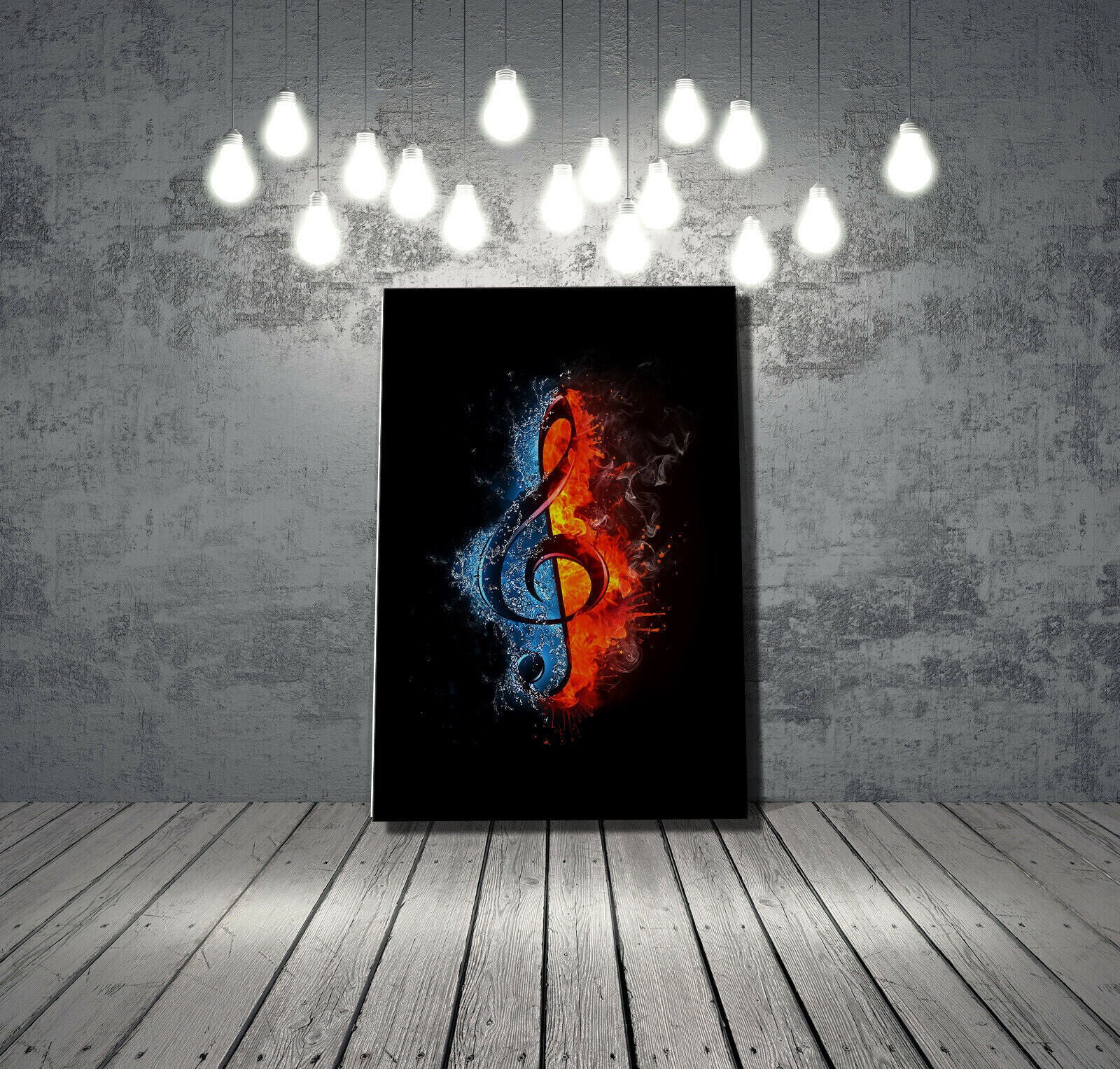 Music Treble Clef Ice & Fire Abstract CANVAS WALL ART PICTURE PRINT