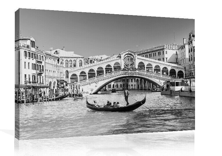 Rialto Bridge In Venice CANVAS WALL ART Picture Print Black and White
