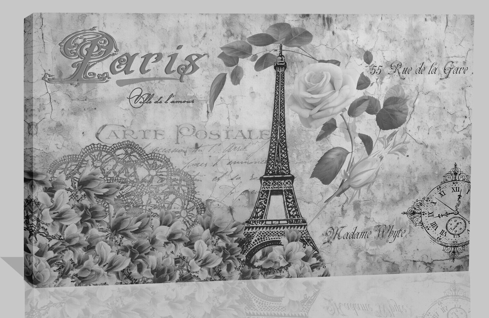 Black White Abstract Canvas Wall Art Vintage Eiffel Tower Paris Romantic