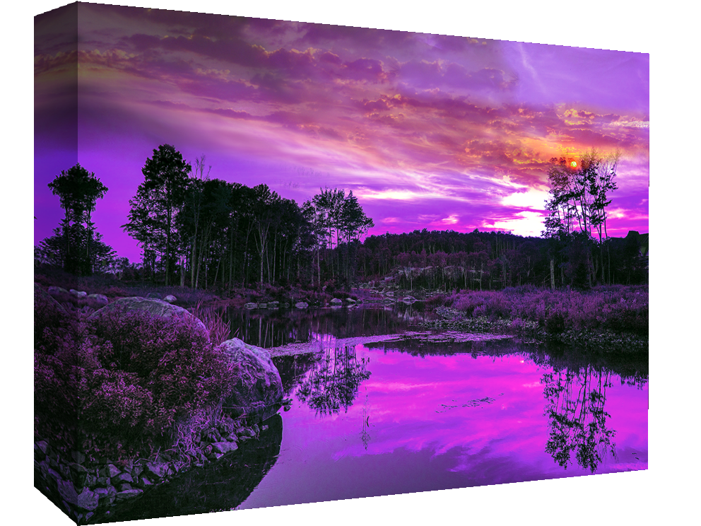 Purple Tones River Sunset Canvas Wall Art Print -100% cotton- A1, A2, A0 + sizes