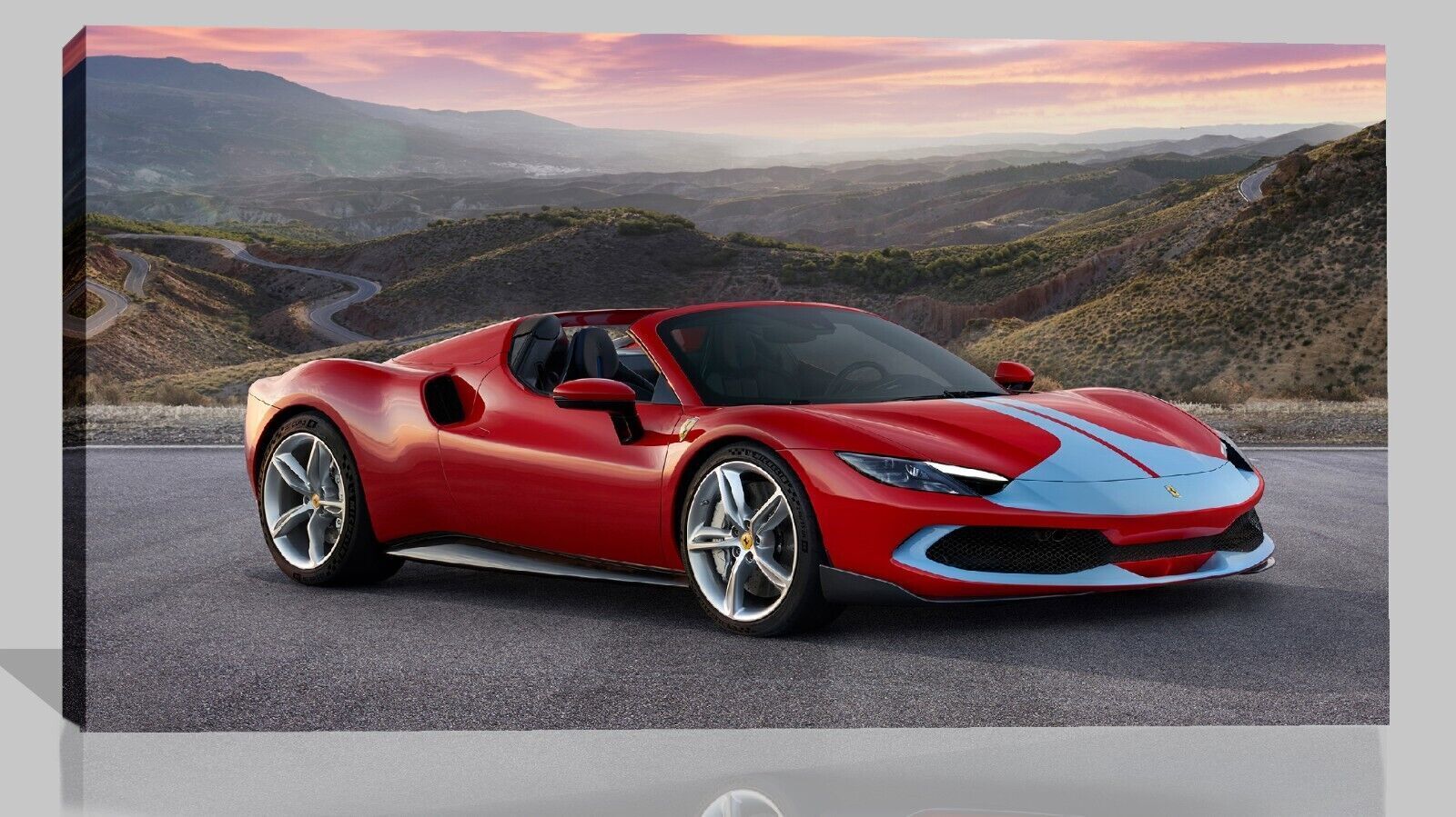 Red Ferrari 296 Sports Super car CANVAS WALL ART Picture Print