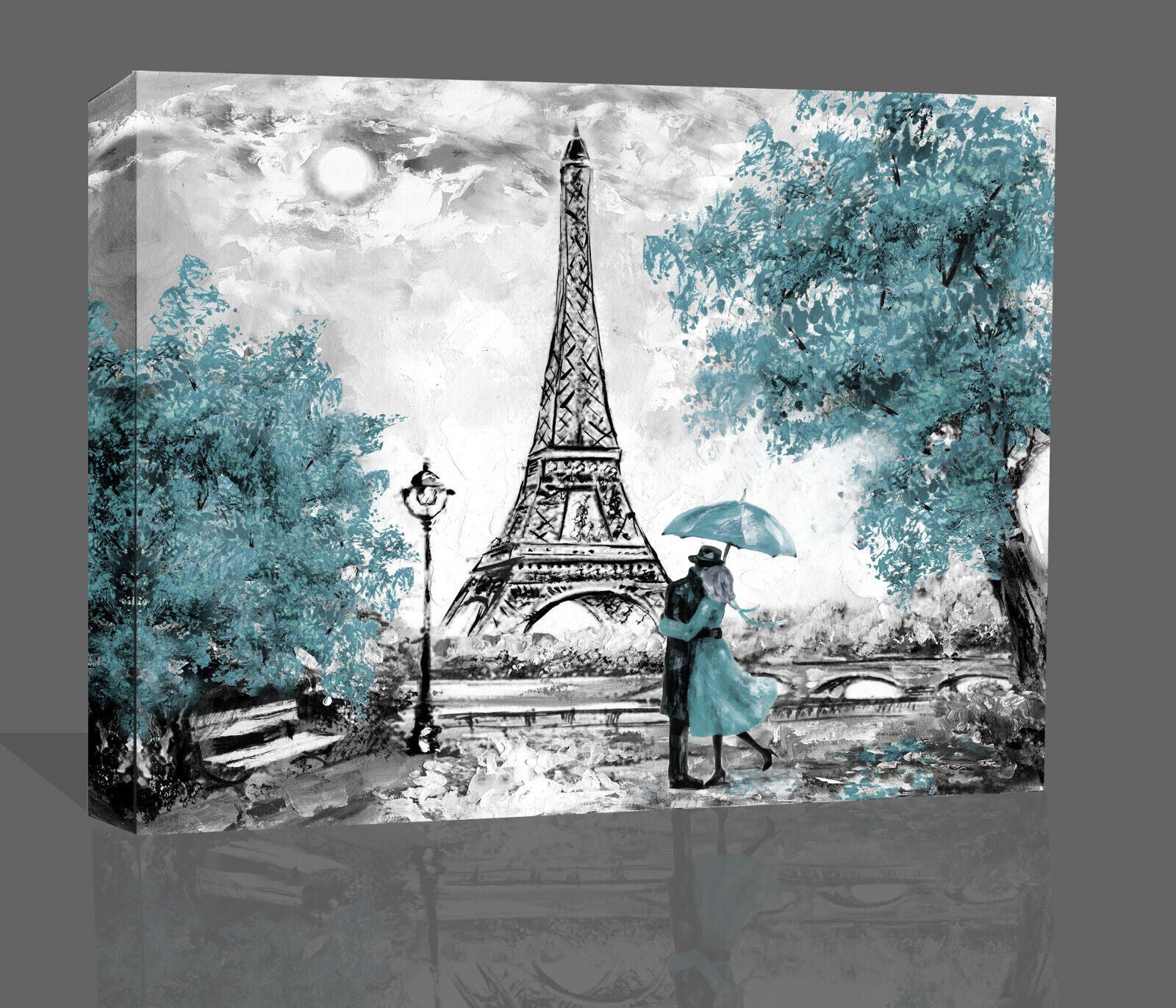 Duck Egg Blue Oil Painting Paris Eiffel Tower  Canvas Wall Art Picture Print
