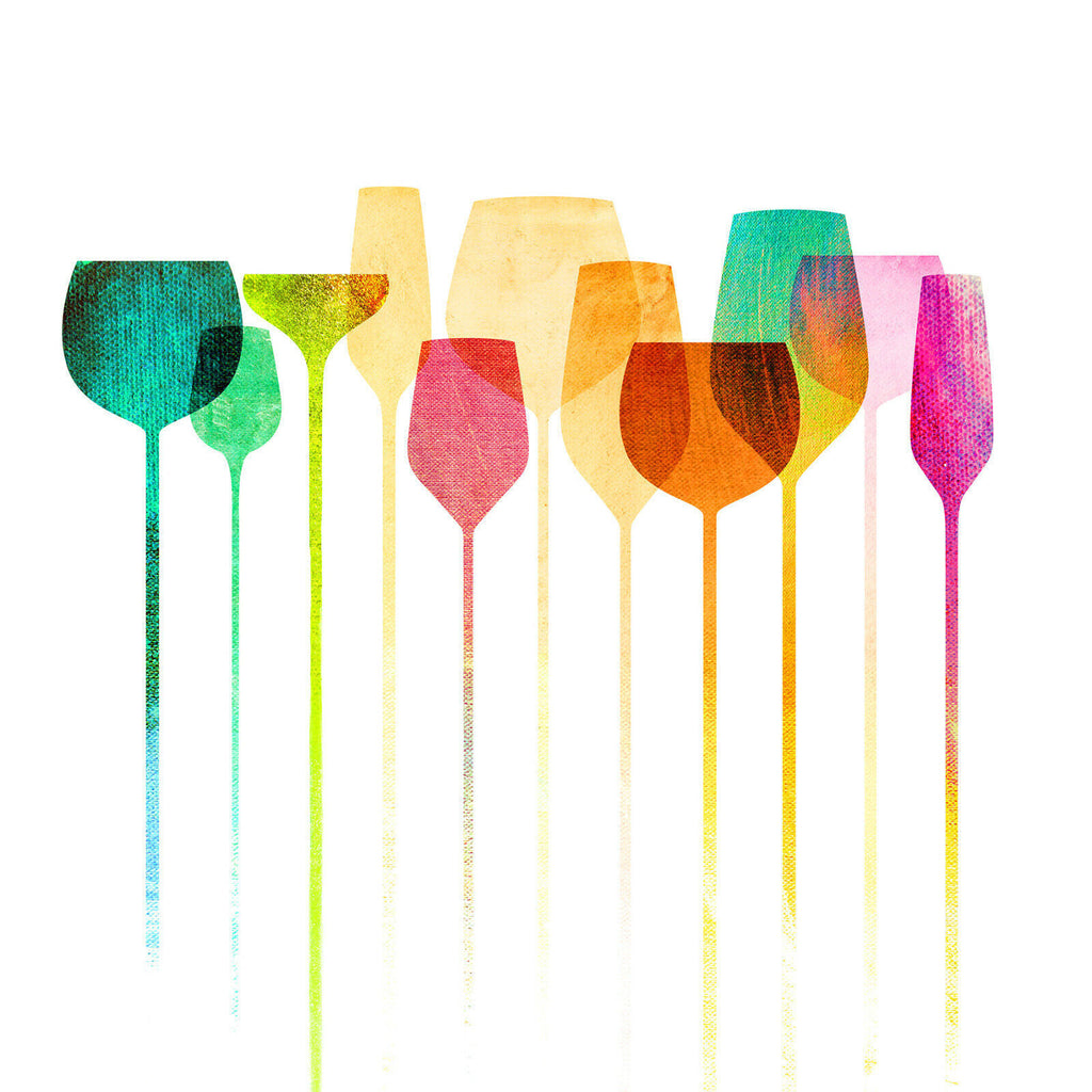 Wine Party Colourful Glasses Cotton Canvas Wall Art Picture Print