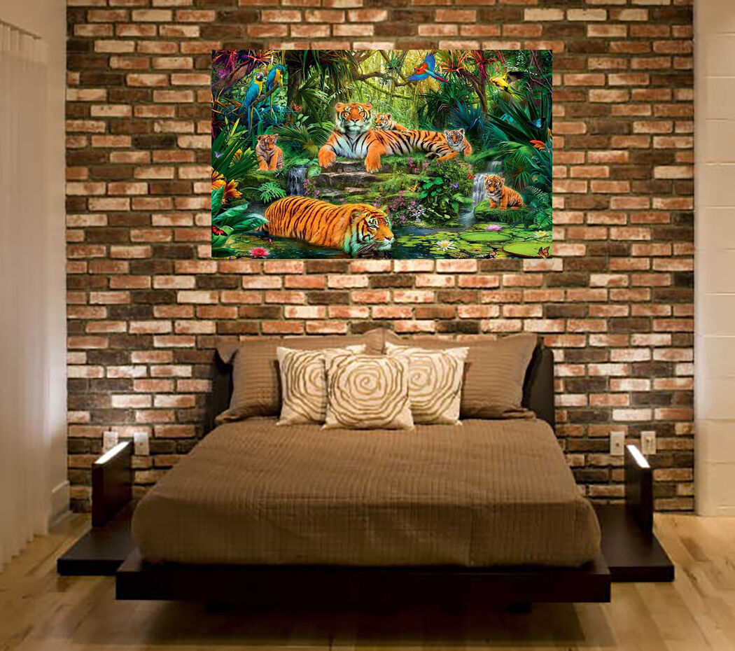 Colourful Tigers Wildlife in Jungle Canvas Wall Art Picture Print -Various Sizes