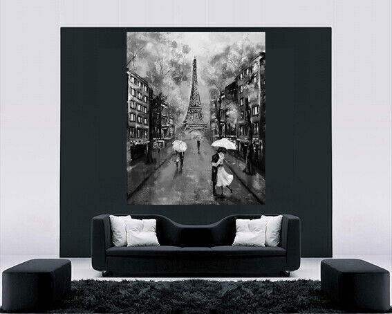 Black & White Paris Oil Painting Canvas Wall Art Picture Print Various Sizes