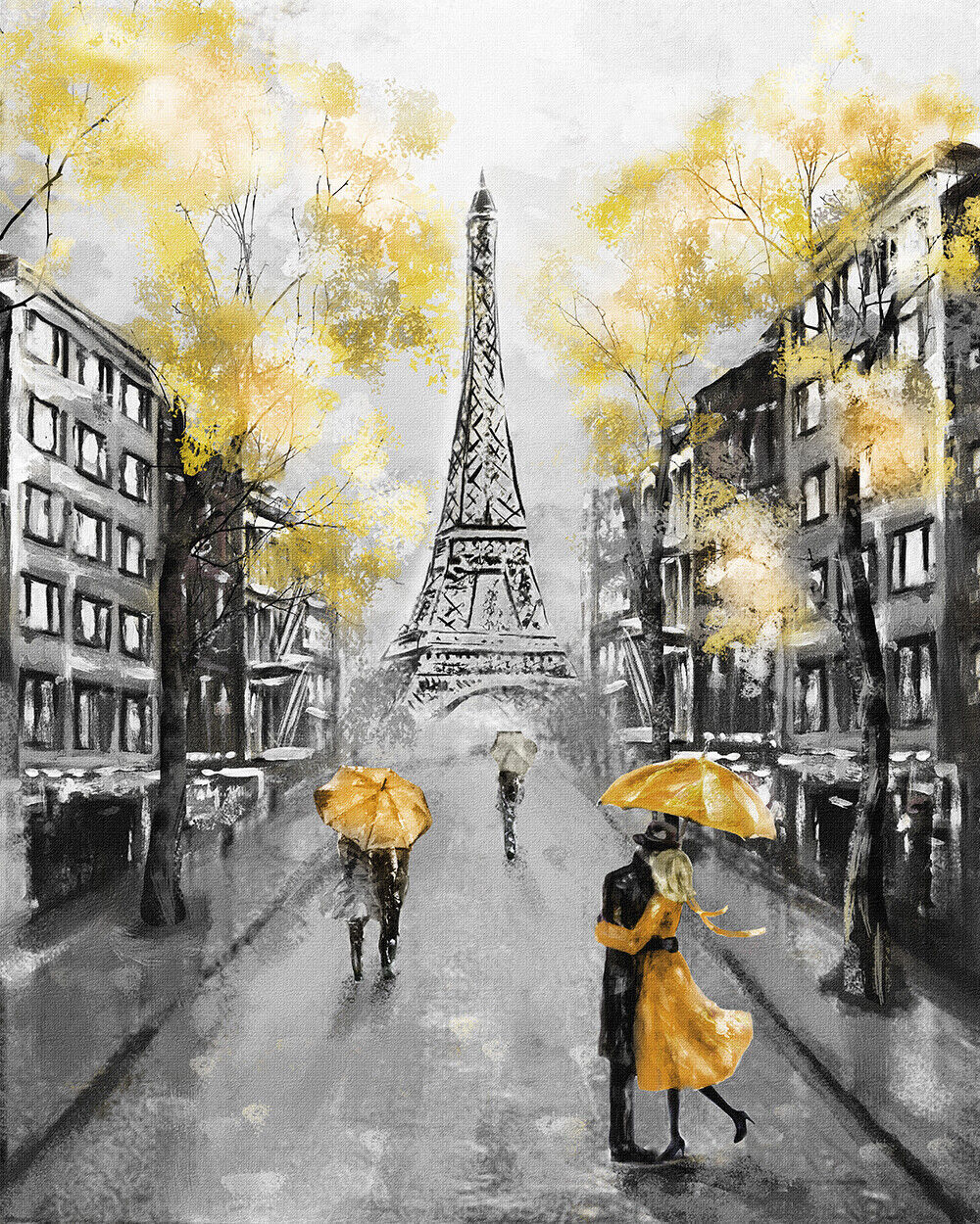Yellow Black & White Paris Oil Painting Canvas Wall Art Picture Print