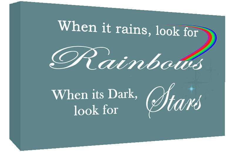 WHEN IT RAINS LOOK FOR RAINBOWS QUOTE DUCK EGG BLUE -  Canvas Wall Art Print