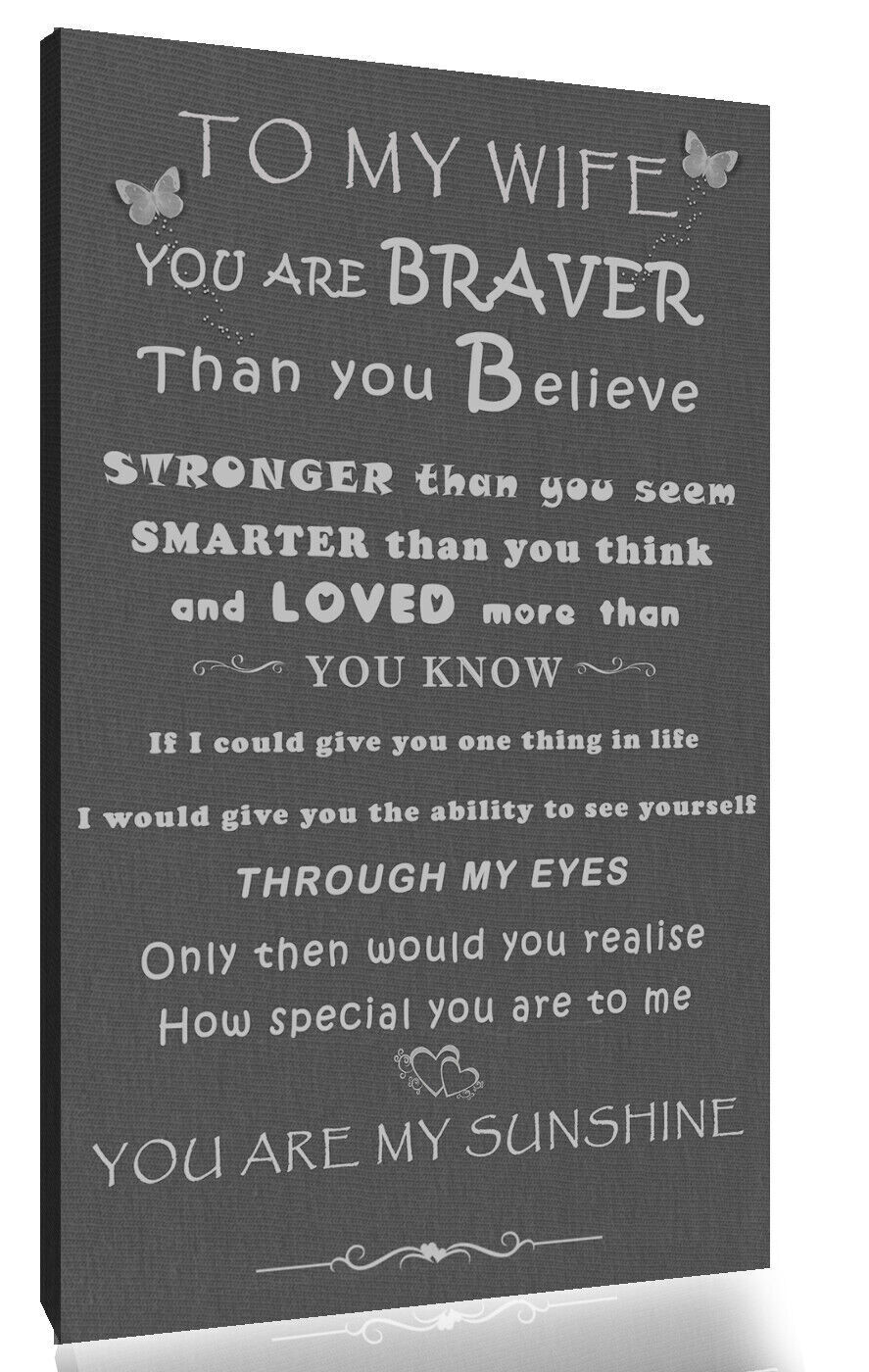 'Wife' -  Any name - Loved Quote on CANVAS WALL ART Picture Print Grey A0 A1 A2