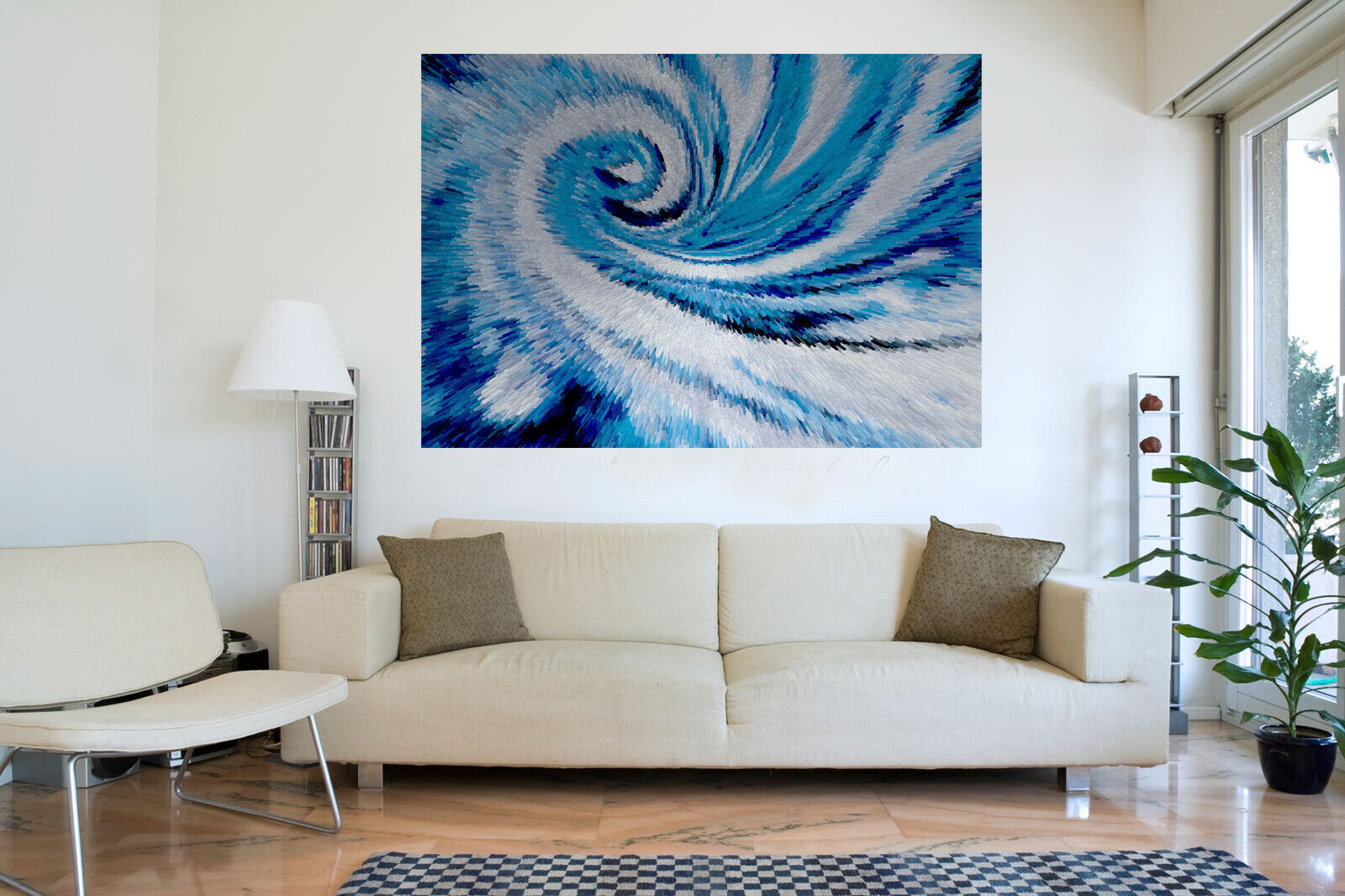 Blue Grey Tones Modern Swirl Abstract Canvas Wall Art Picture Print
