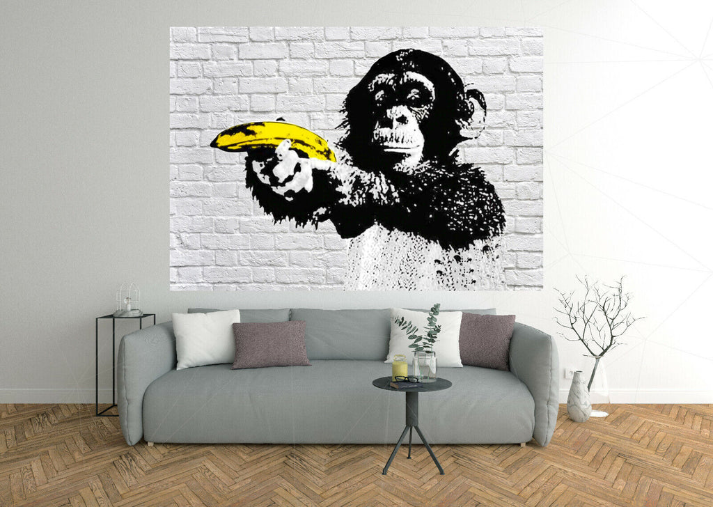 MONKEY POINTING BANANA ABSTRACT CANVAS WALL ART PICTURE PRINT READY TO HANG
