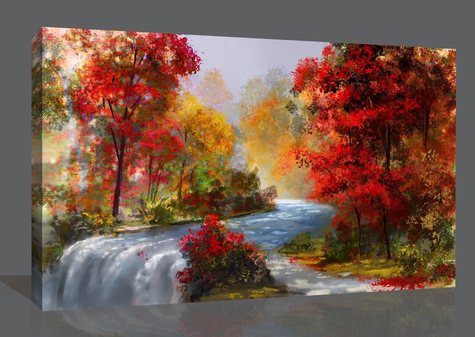 Forest River in Autumn landscape Premium Cotton Canvas Wall Art Picture Print