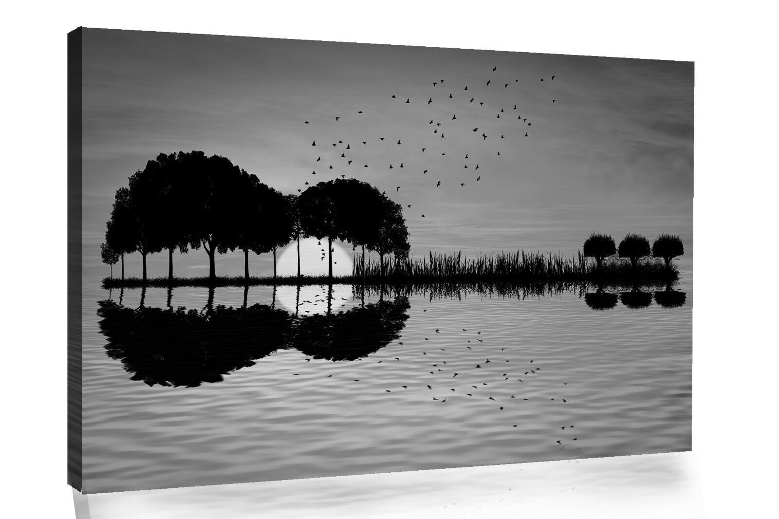 Black & White Guitar Island Sunset Seascape CANVAS WALL ART Picture Print
