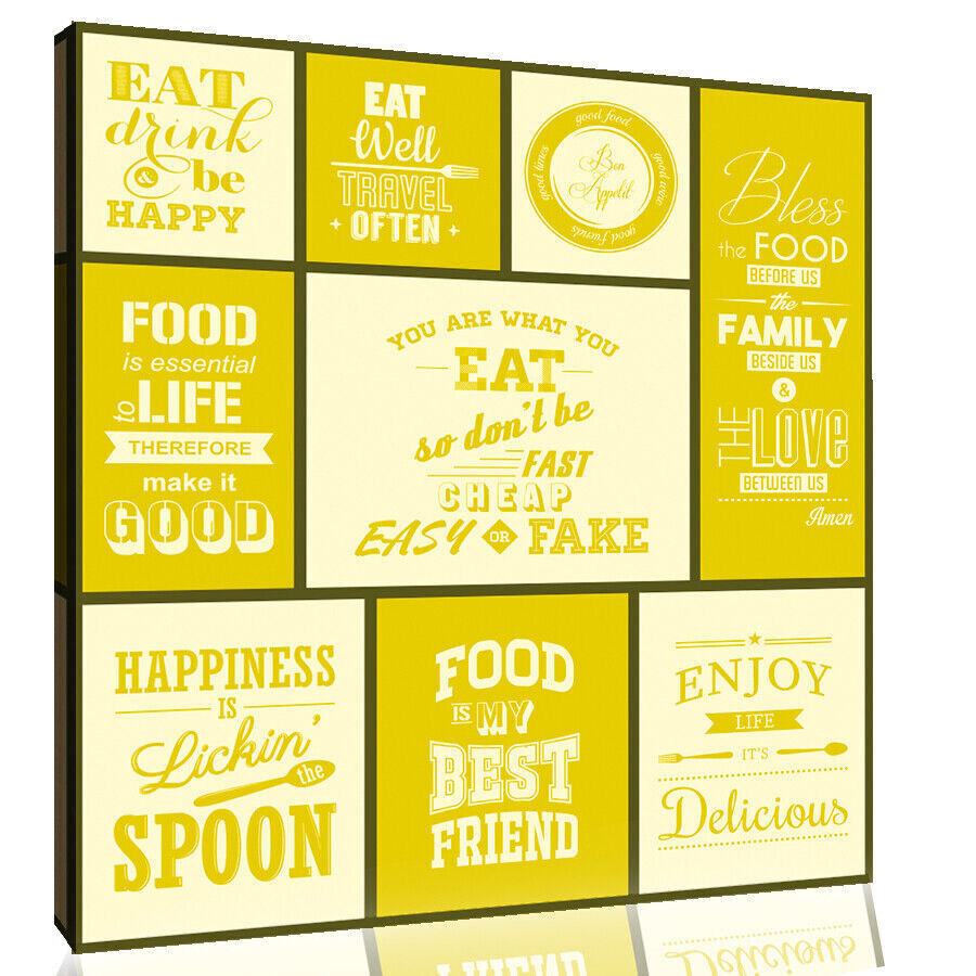 Yellow / Mustard Kitchen Quotes Collage Canvas Wall Art Picture Print