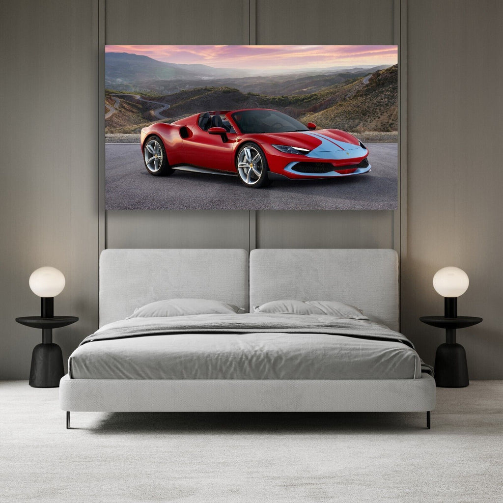 Red Ferrari 296 Sports Super car CANVAS WALL ART Picture Print