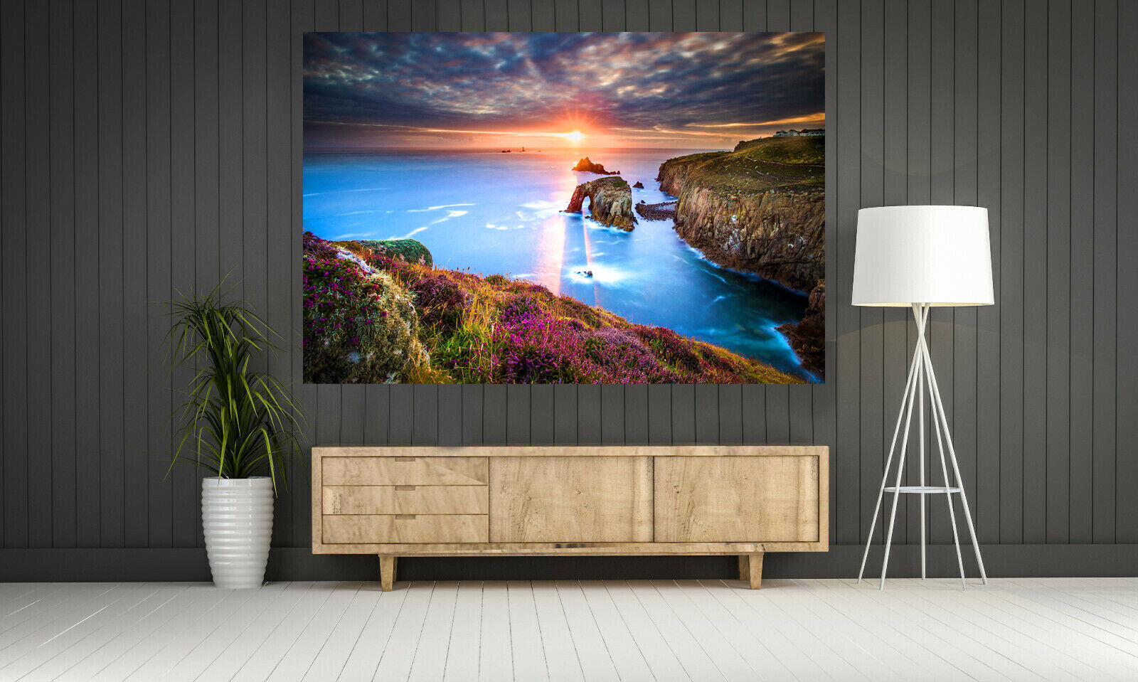 Sunset in Cornwall Landscape View Canvas Wall Art Picture Print