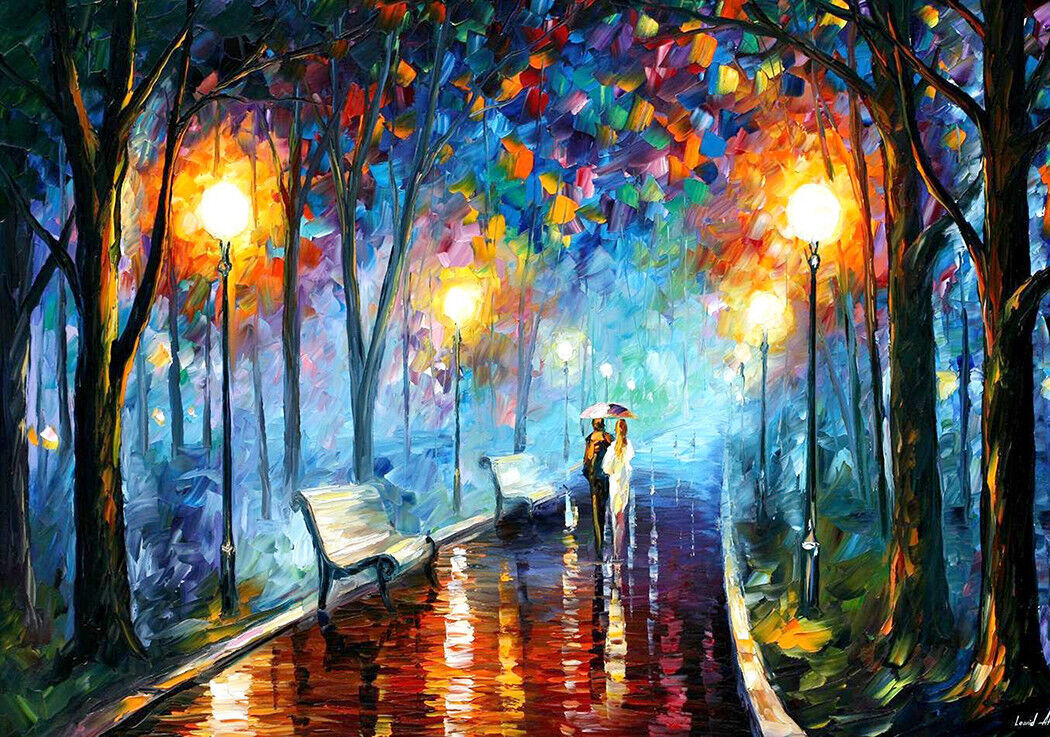 Leonid Afremov Stroll in Park Oil Painting on Canvas Wall Art Picture Print