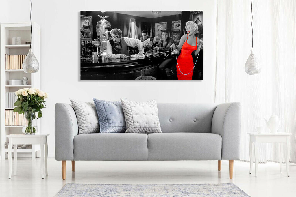 Marilyn Monroe Elvis Presley James Dean Red Dress Canvas Wall Art Print