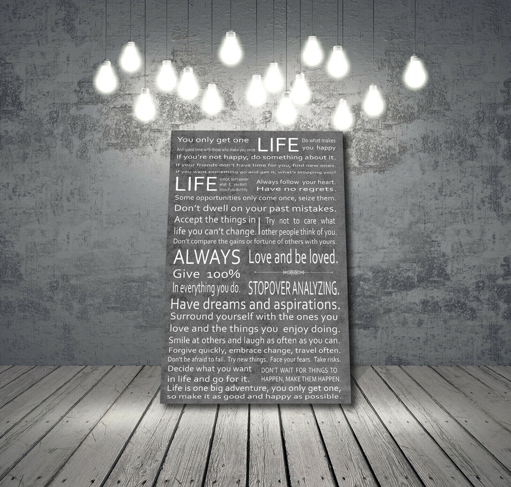 Life Manifesto Quote Canvas Wall Art Picture Print Artwork - Grey