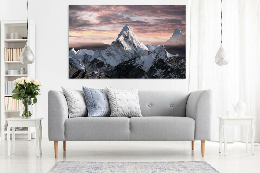 Hiking over snowy mountains landscape CANVAS WALL ART Picture Print