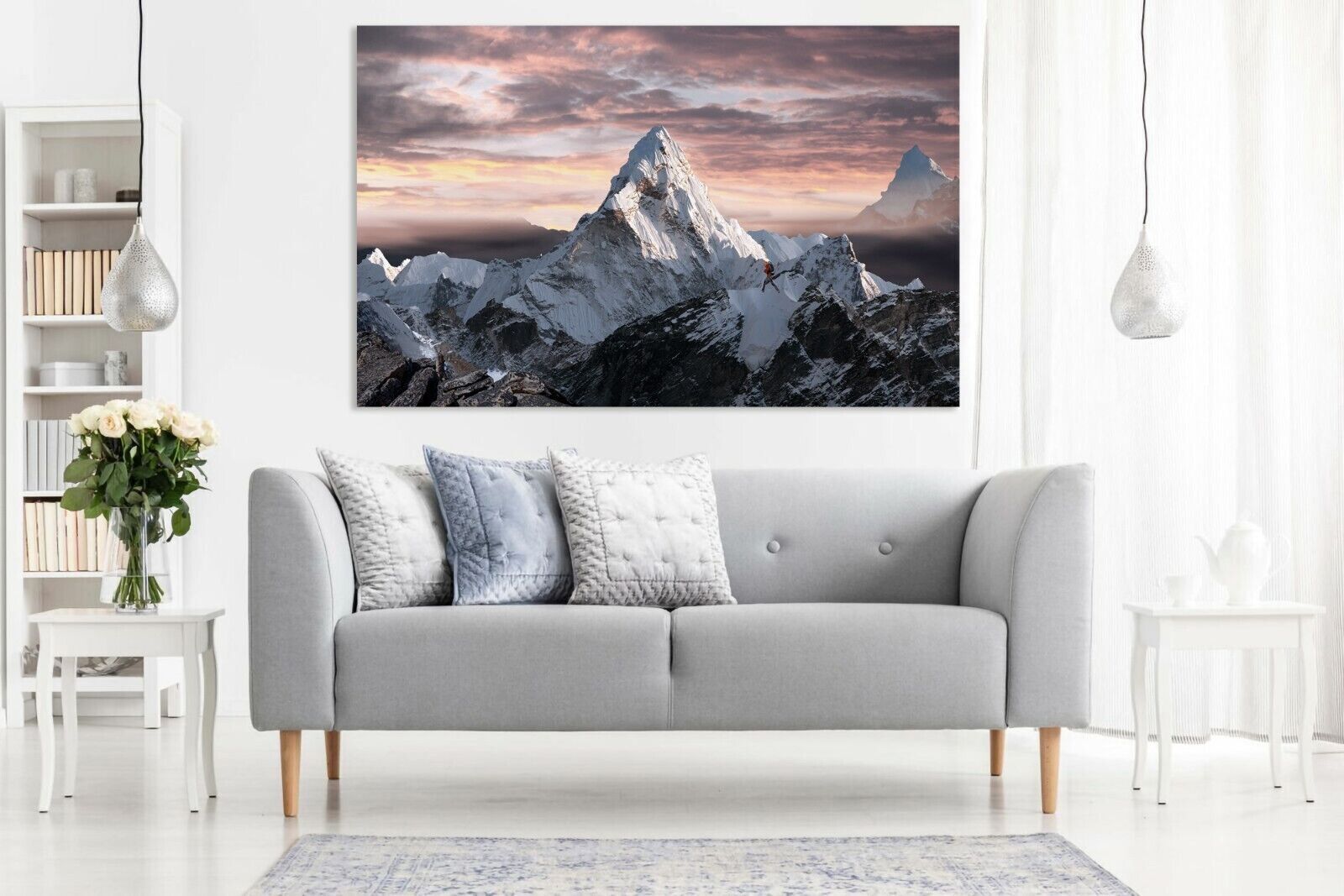 Hiking over snowy mountains landscape CANVAS WALL ART Picture Print