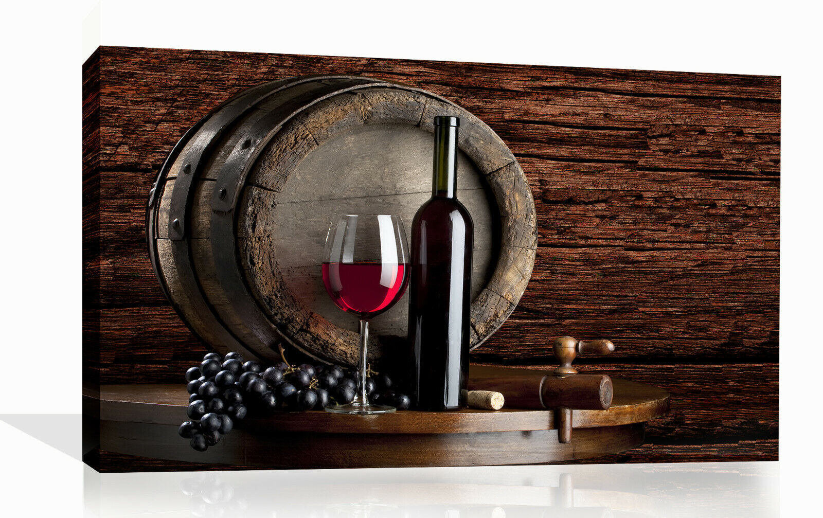 Wine Barrel And Grapes With Glass For Kitchen Food Canvas Wall Art Print
