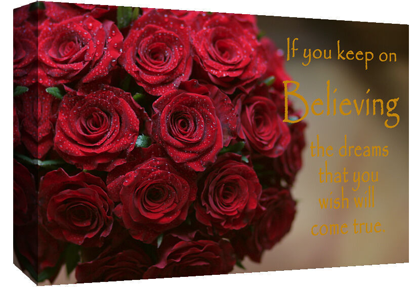 Burgundy Red Roses Dreams Quote Cotton Canvas Wall Art Picture Print- ALL SIZES