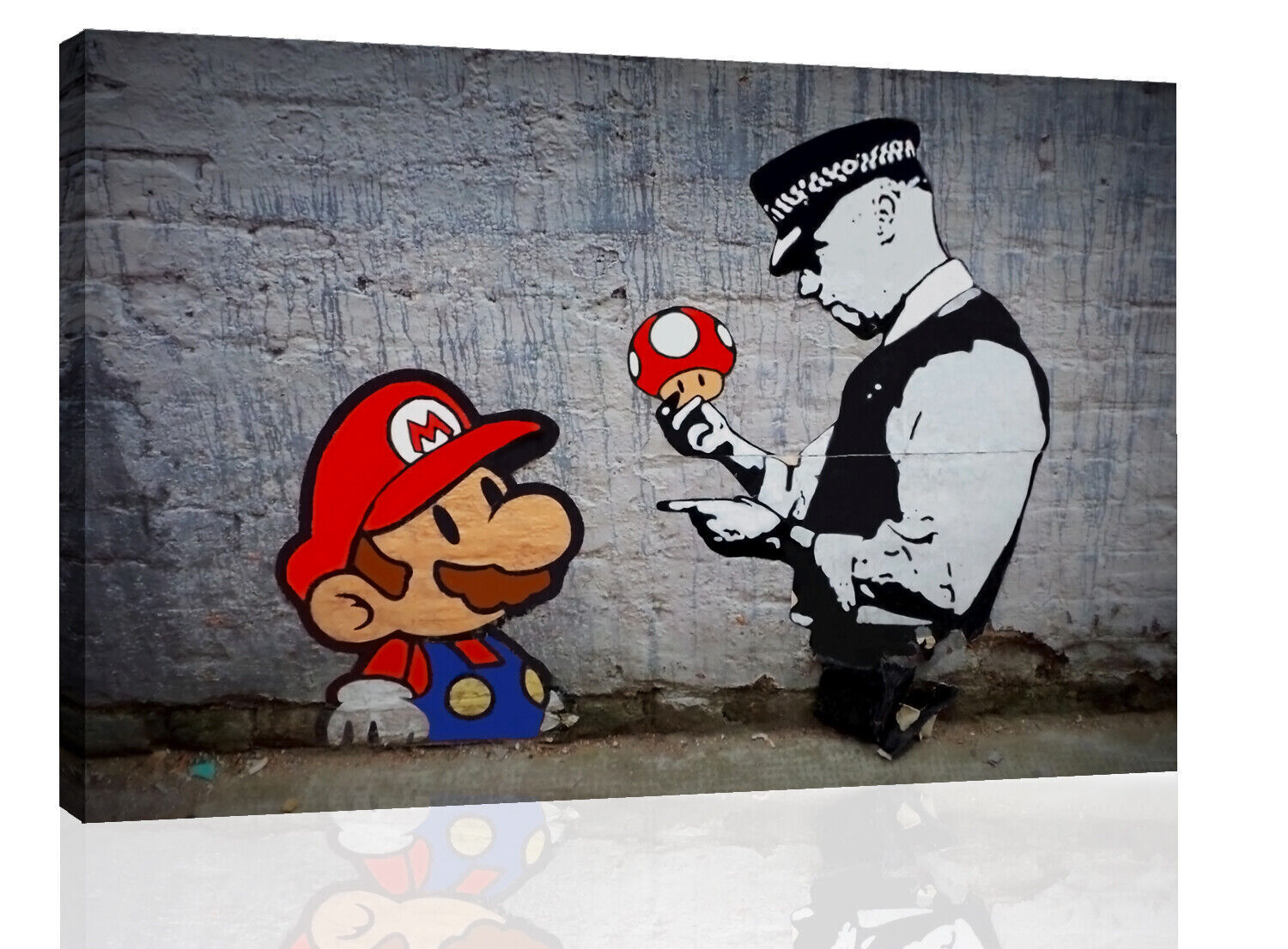 Banksy Mario with Policeman Graffiti Canvas Wall Art Picture Print