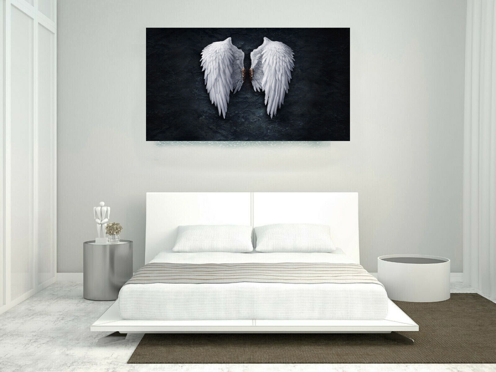 FALLEN BROKEN ANGEL WHITE WINGS ON BLACK BANKSY CANVAS WALL ART PICTURE PRINT
