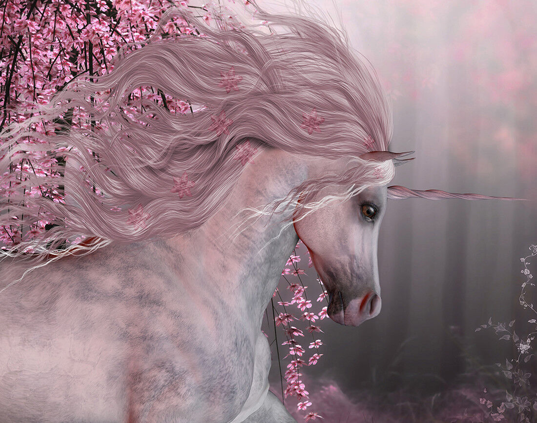 Pink Floral Unicorn Forest Animal CANVAS WALL ART Picture Print A4 All sizes