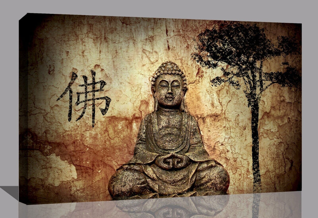 Religion Buddha With Chinese Fo Religion Canvas Wall Art Picture Print