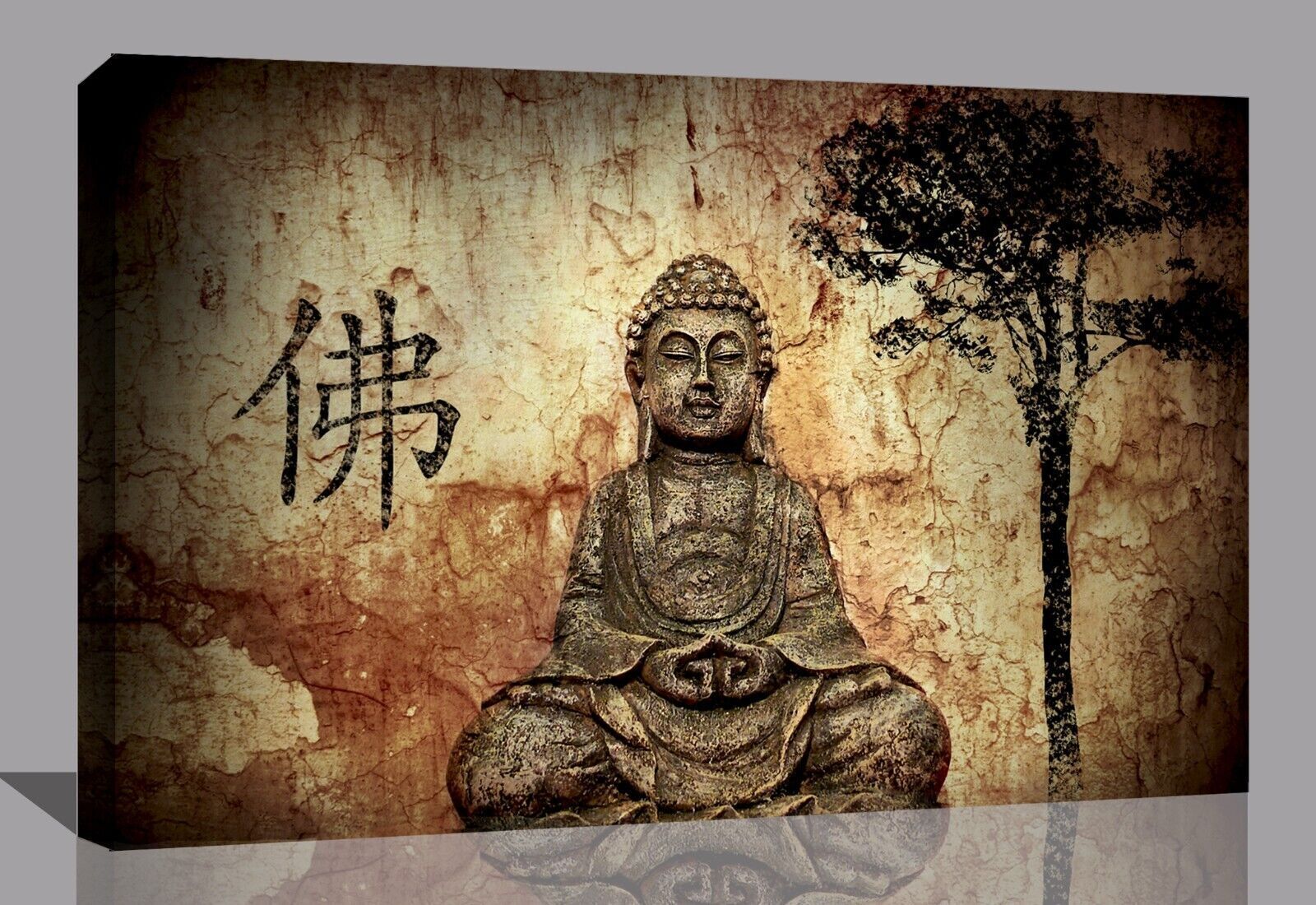 Religion Buddha With Chinese Fo Religion Canvas Wall Art Picture Print