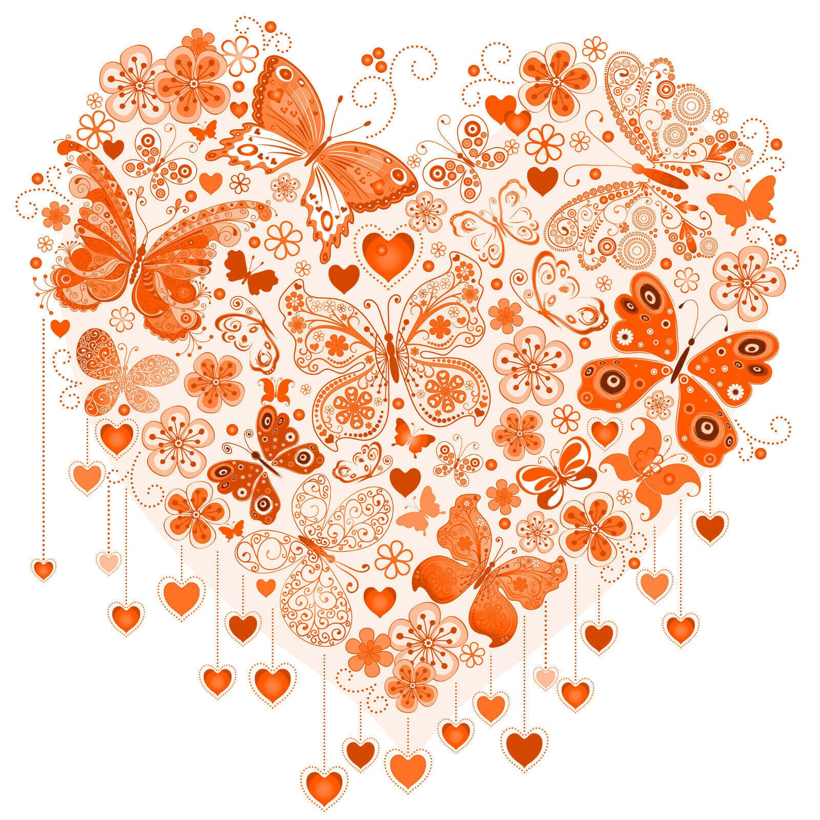 Orange Heart of Butterflies Abstract Canvas Wall Art Picture Print