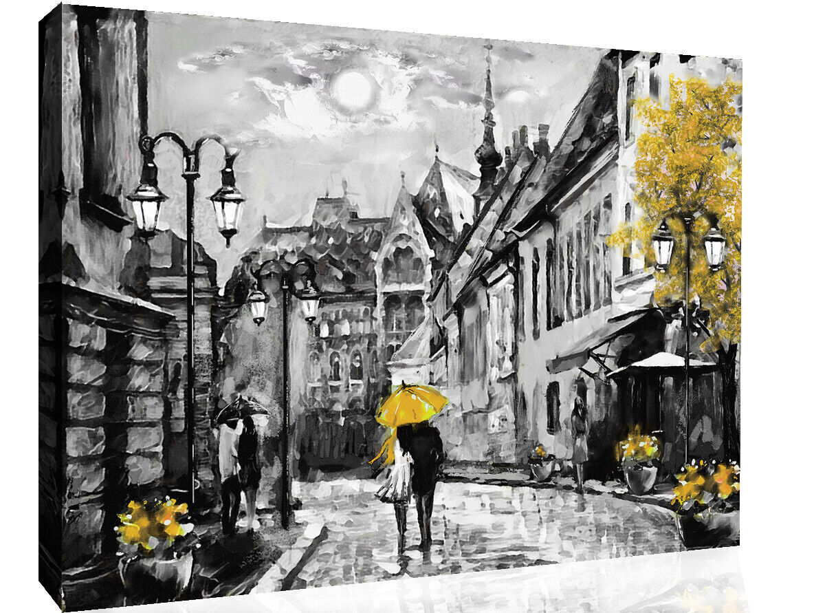 Yellow Budapest City Umbrella Canvas Wall Art Picture Print Oil Painting
