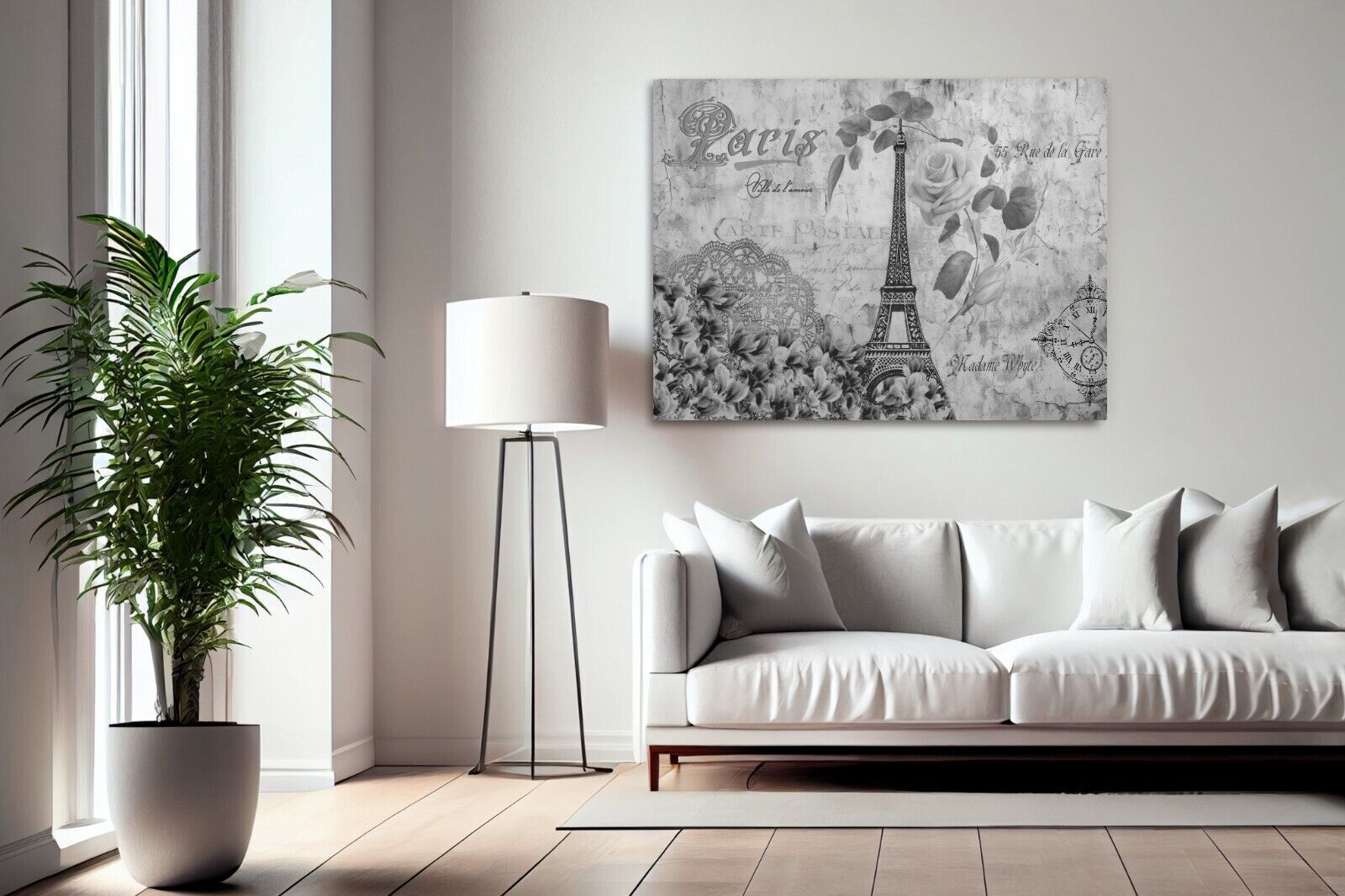 Black White Abstract Canvas Wall Art Vintage Eiffel Tower Paris Romantic