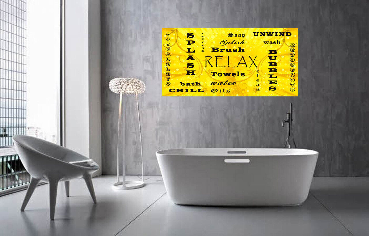Bathroom Words Yellow / Mustard Quote on CANVAS WALL ART Picture Print