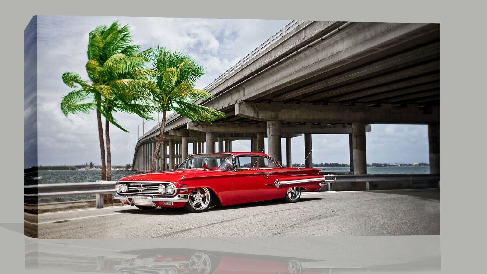 Red 1960 Chevrolet Impala Classic Car in Cuba Canvas Wall Art Picture Print