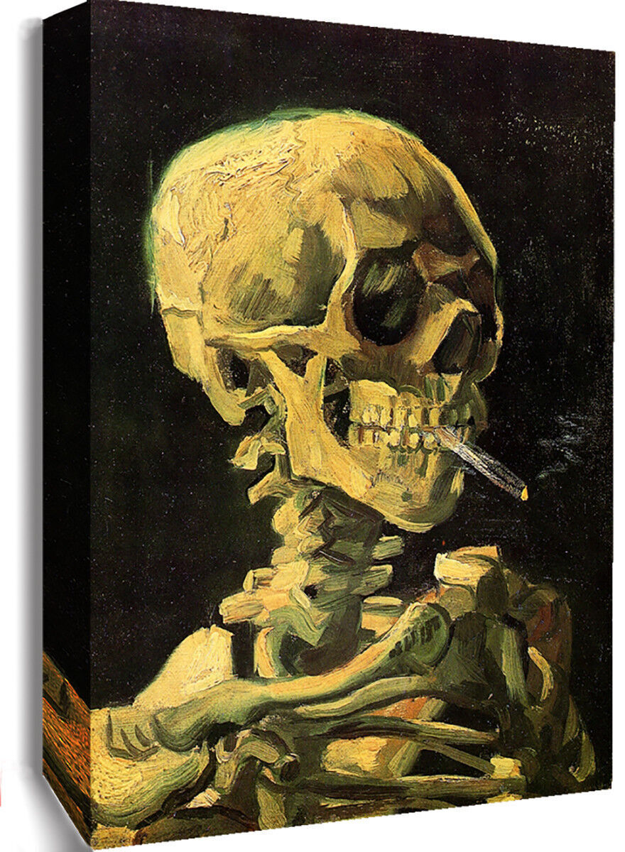 X LARGE VAN GOGH SKULL WITH BURNING CIGARETTE CANVAS PICTURE WALL ART