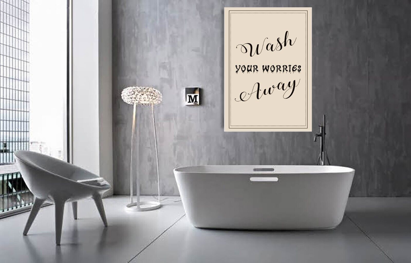 Wash your worries away  quote - Cream  Bathroom Canvas Wall Art Picture Print