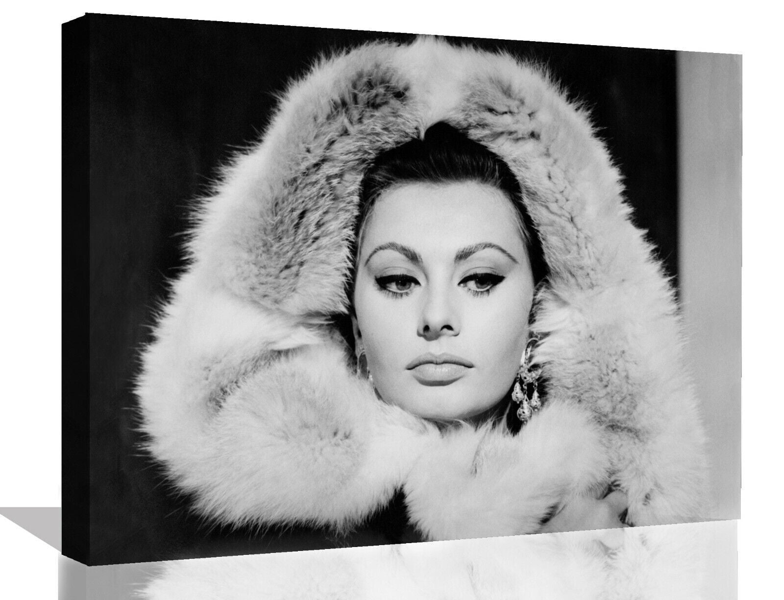 Film Icon Actress Sophia Loren Canvas Wall Art Print - Black and white