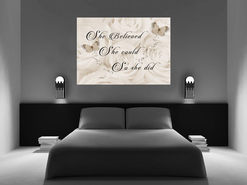 She Believed She Could Quote Canvas Wall Art Picture Print Sepia / Cream Tones