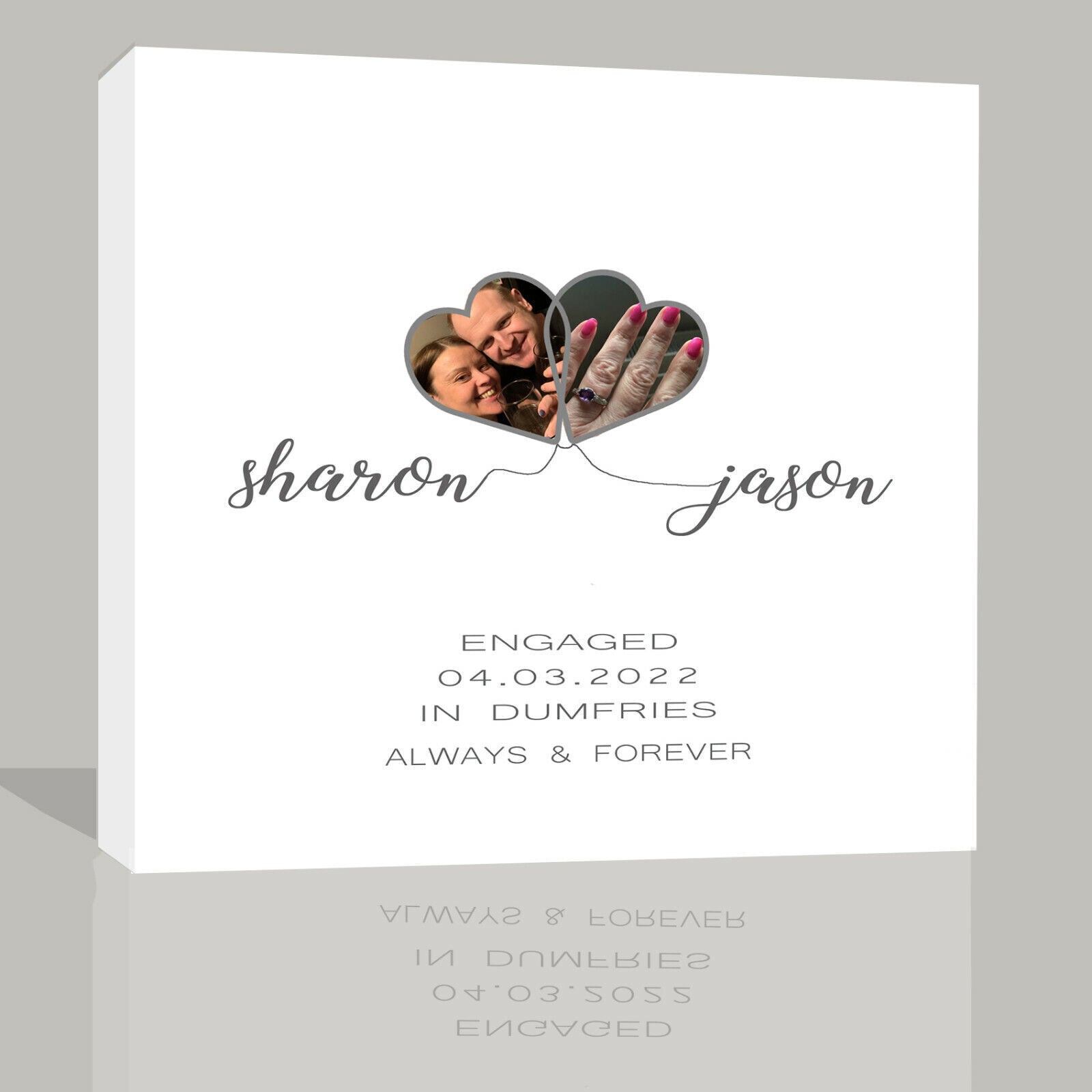 Personalised Photo & Names on Canvas for Engagement Wall Art Print Picture