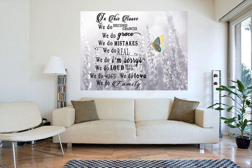 BUTTERFLY FAMILY HOUSE QUOTE ON BLACK WHITE GREY CANVAS WALL ART PRINT PICTURE