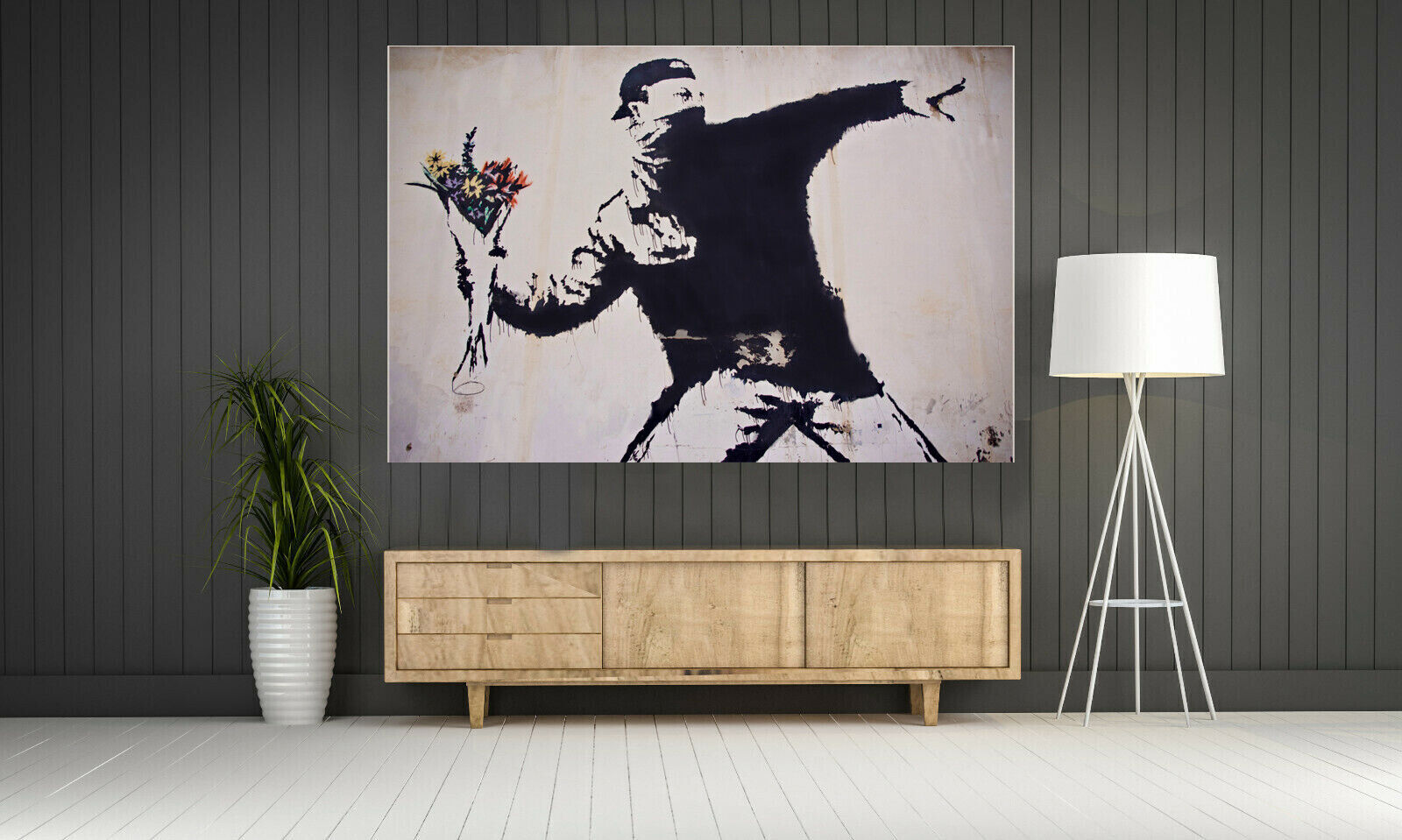 Banksy Flower Thrower Canvas Graffiti Wall Art Picture Print Different Sizes