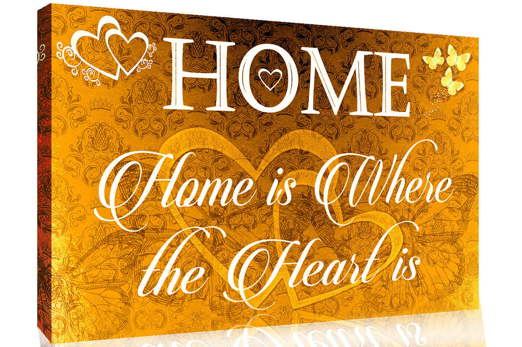 Home is where the heart is quote Yellow / Mustard Canvas Wall Art Picture Print