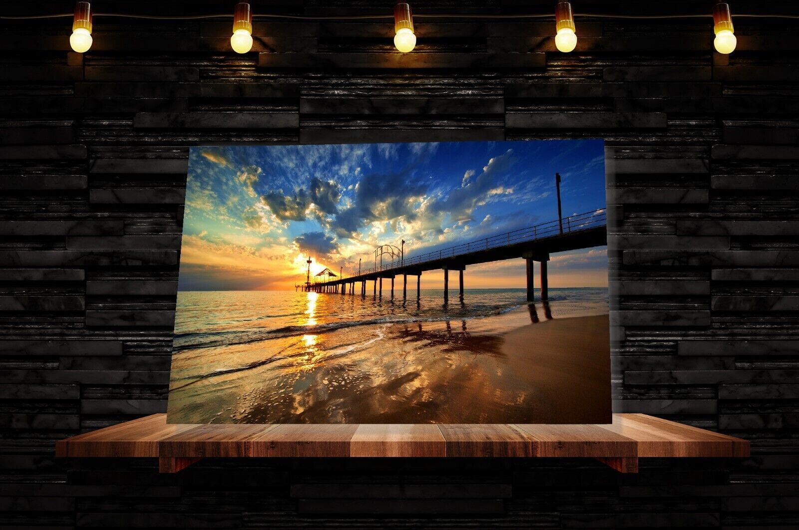 Pier At Sunrise Sea Canvas Wall Art Picture Print