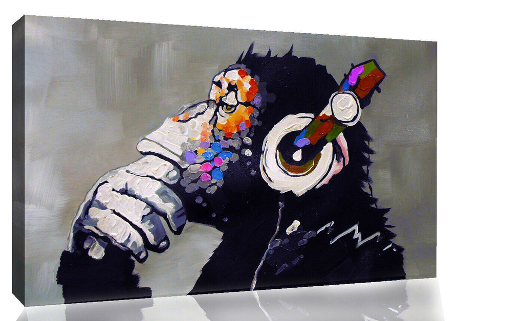 DJ Monkey with Headphones Painting Cotton CANVAS WALL ART Picture Print