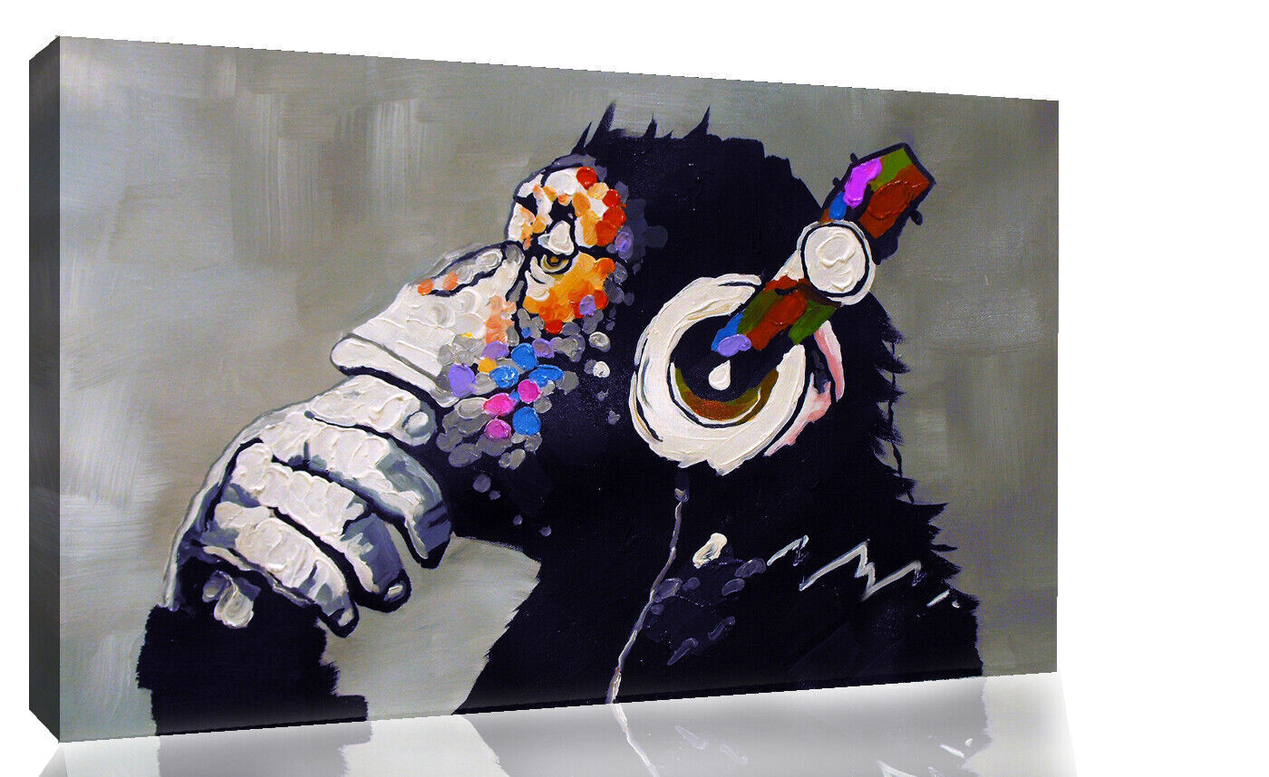 DJ Monkey with Headphones Painting Cotton CANVAS WALL ART Picture Print