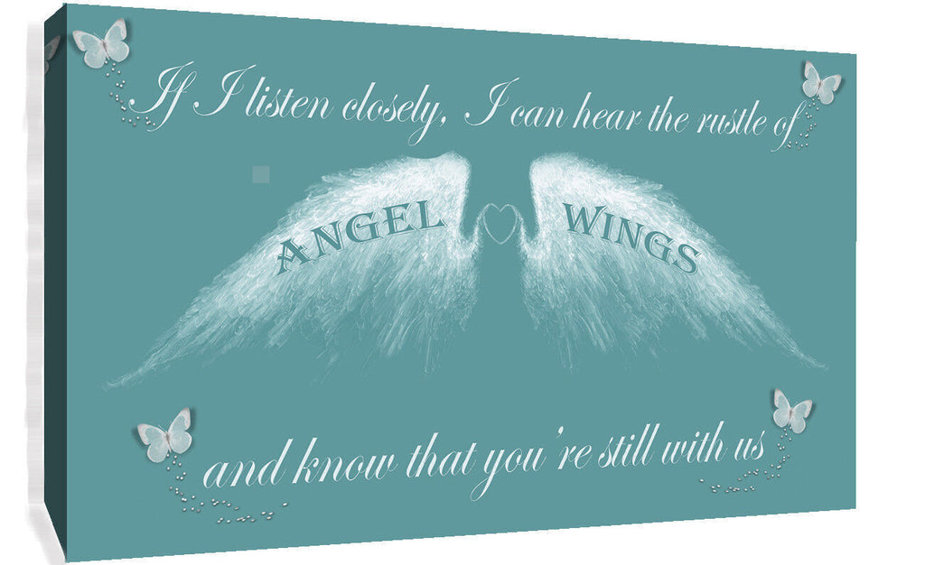 Angel Wings Wall Art Picture IF I Listen Closely Quote Canvas Print Picture Teal
